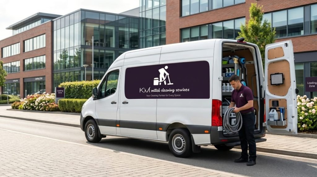 White KM Mittal van parked outside providing bond cleaning Gold Coast services.