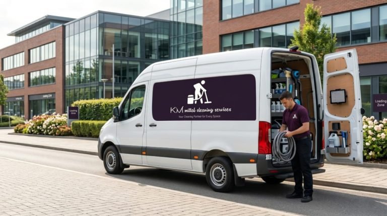 White KM Mittal van parked outside providing bond cleaning Gold Coast services.