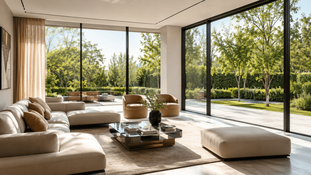 A crystal clear modern residential window frame detailed by window cleaning Gold Coast experts