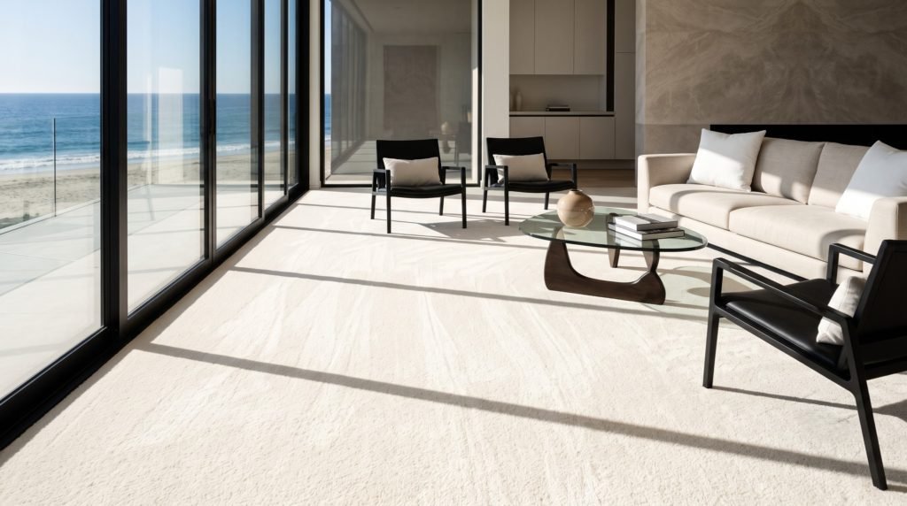 A flawlessly clean, plush, and perfectly groomed carpet in a sunlit living room restored by carpet cleaning Gold Coast and Brisbane experts