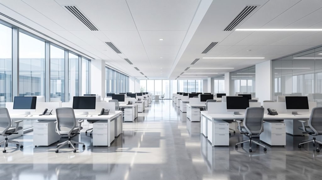 A flawlessly clean, bright, and intensely sanitized modern corporate office space maintained by commercial deep cleaning Gold Coast and Brisbane experts