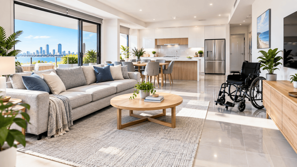 A flawlessly clean, safe, and hygienic modern home living area maintained by NDIS cleaning Gold Coast and Brisbane experts