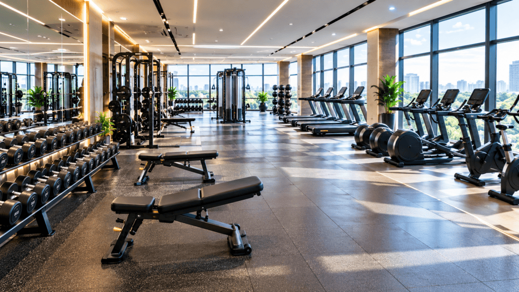 A flawlessly clean, bright, and intensely sanitized commercial gym facility maintained by commercial gym cleaning Gold Coast and Brisbane experts